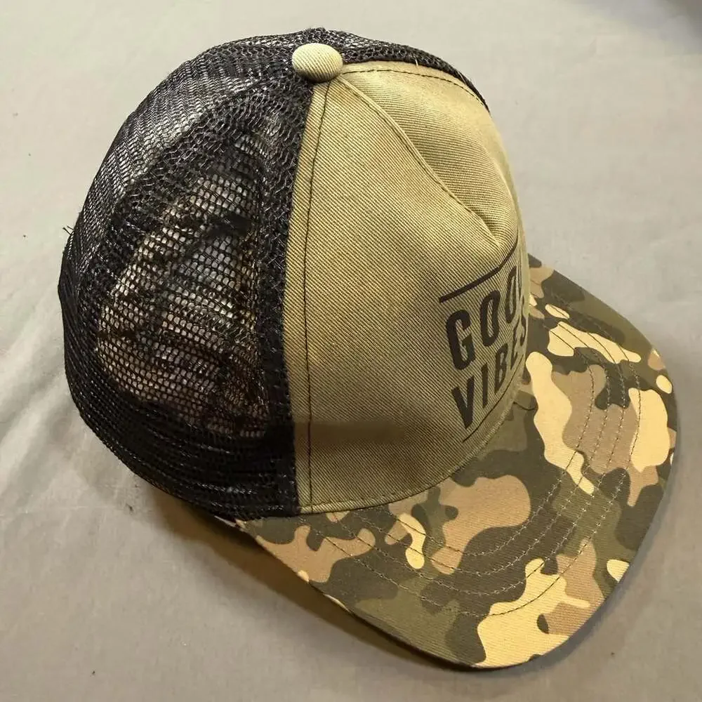 YOUTH Good Vibes Camo Mesh Snapback Trucker Hat Cap Clean